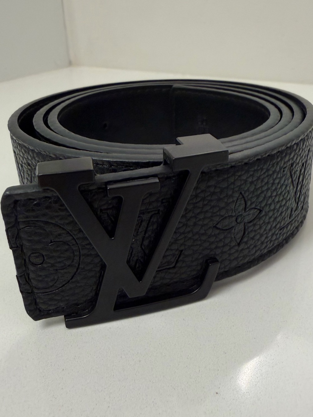 Louis Vuitton Black Embossed Monogram LV Buckle Men's Belt